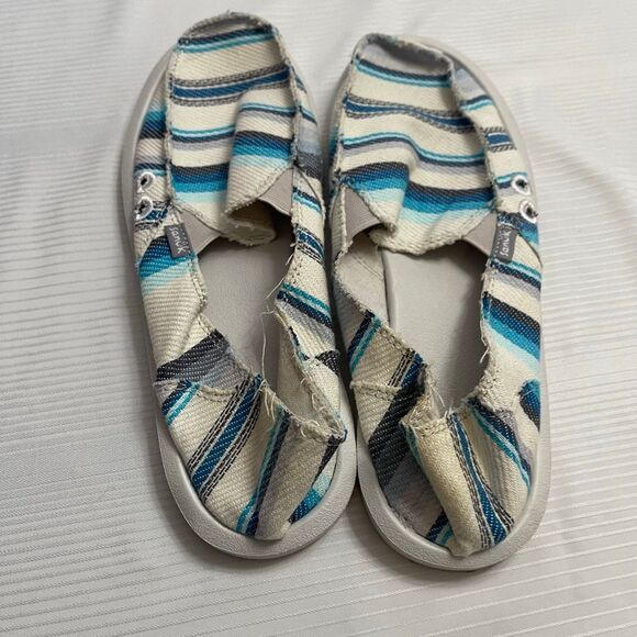 Sanuk You Got My Back Blanket Blue Striped Slides Surfer Shoes Size 9 - Picture 3 of 8